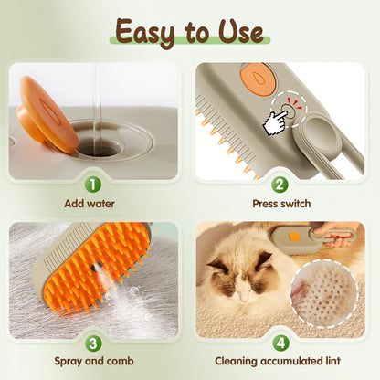 FluffAway™ Steam Comb – Quick, Safe & Mess-Free Grooming